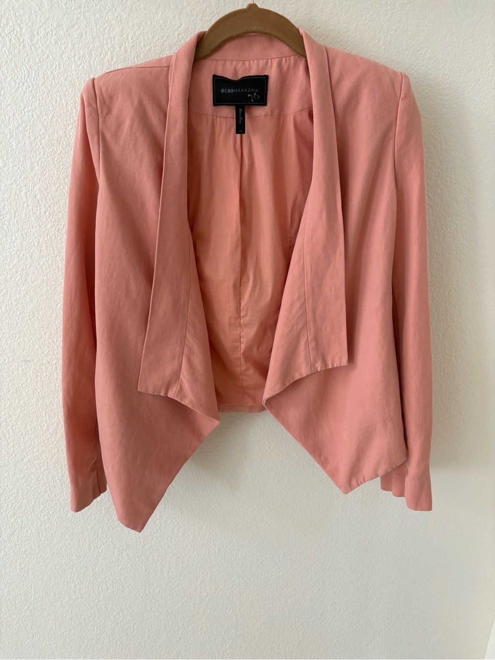 BCBGMAXAZRIA Blush Pink Draped Open-Front Jacket